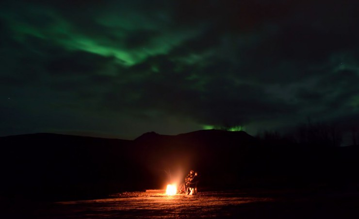 "Camp Fire With The Aurora Borealis"