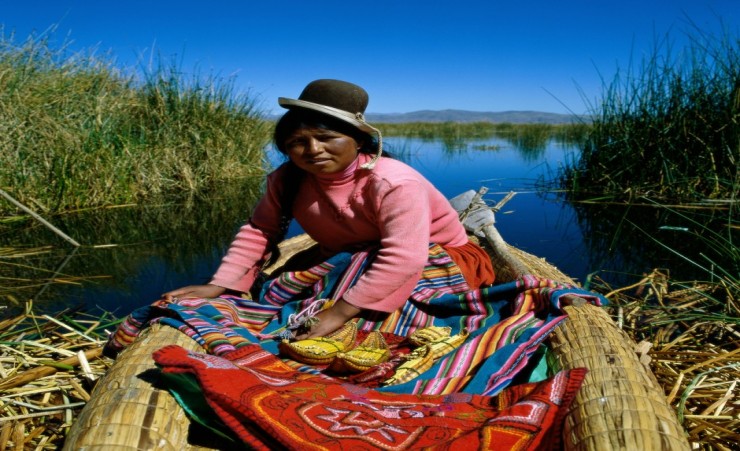 "Uros Indian Woman on Lake Titicaca"