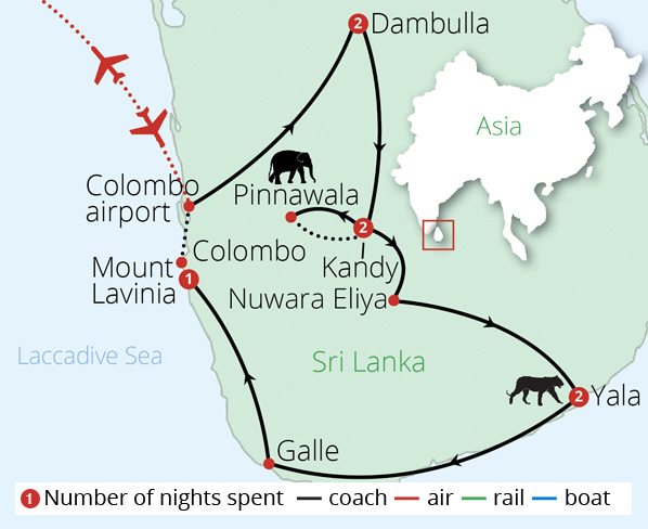 Jewels of Sri Lanka Route Map