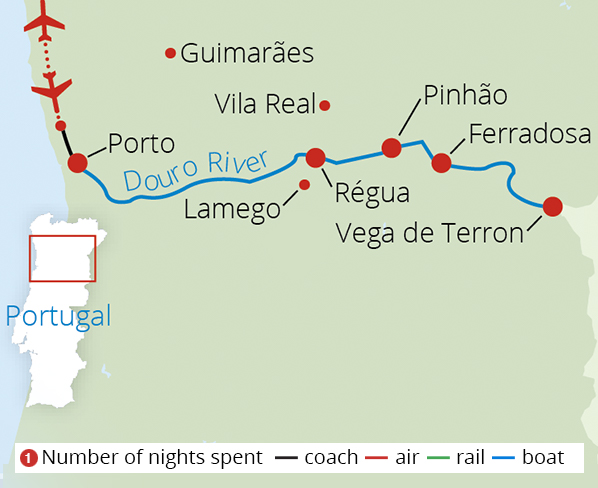 Valley of the Douro from Porto to Spain Route Map