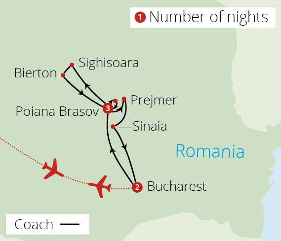 Transylvania and Bucharest Route Map