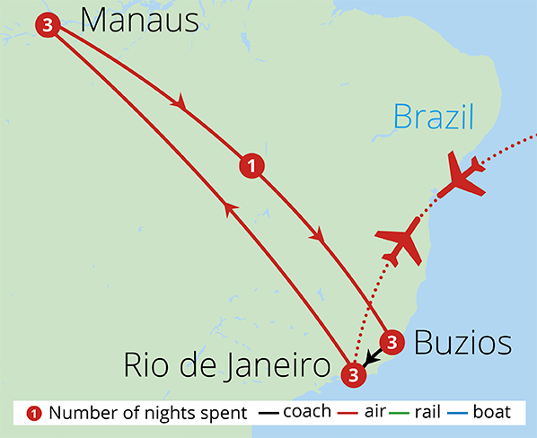 Brazil's Rio, Amazon and Beaches Route Map