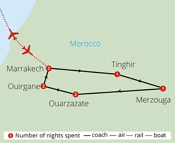 Moroccan Explorer Mountains to Desert  Route Map