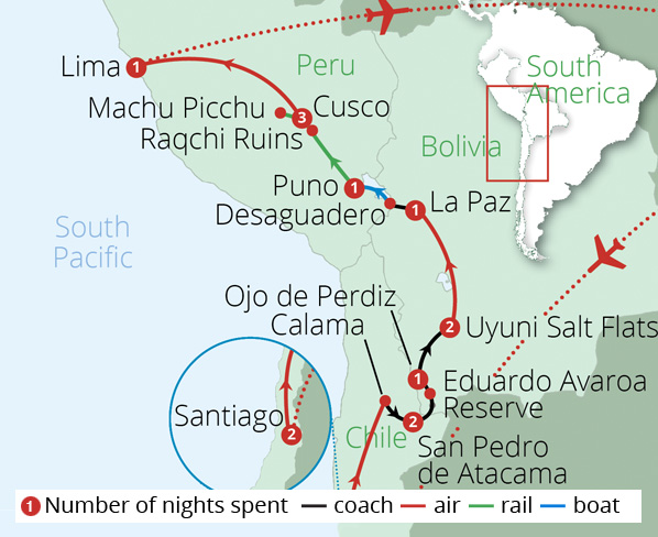 Chile Bolivia and Peru Route Map