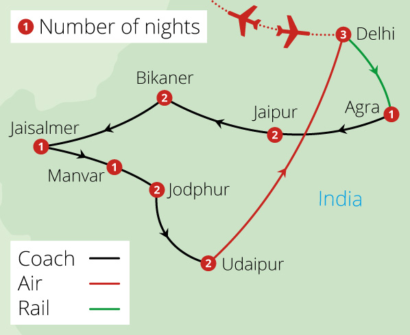 Grand Tour of Rajasthan Route Map
