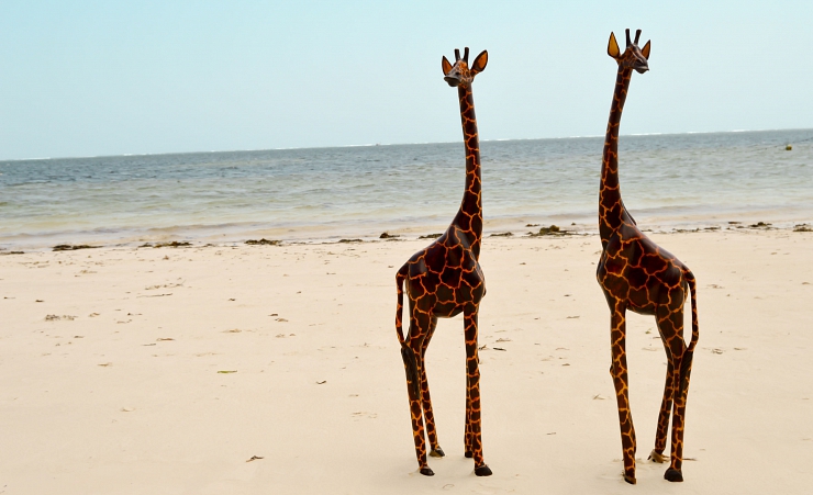 "Giraffe Sculptures On The Beach"
